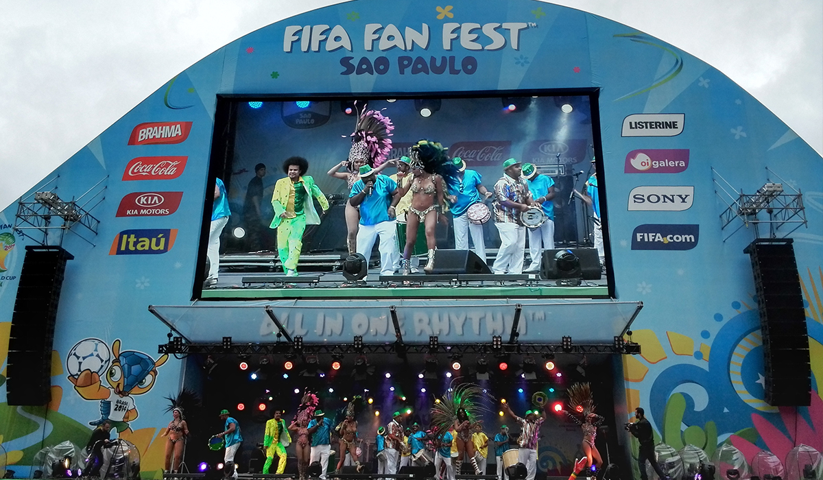 Large LED screens outside the fans park of the 2014 World Cup in Brazil
